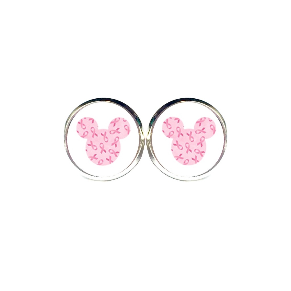 Pink Ribbon Mouse Earrings